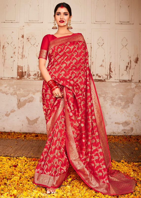 Raspberry Red Banarasi Saree