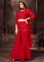 Red Crop Top Sharara Set