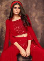 Red Crop Top Sharara Set