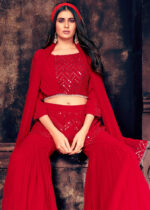 Red Crop Top Sharara Set