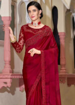 Red Embroidered Designer Saree