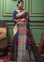 Royal Blue Tussar Silk Saree