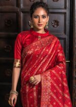 Ruby Red Jamdani Silk Saree