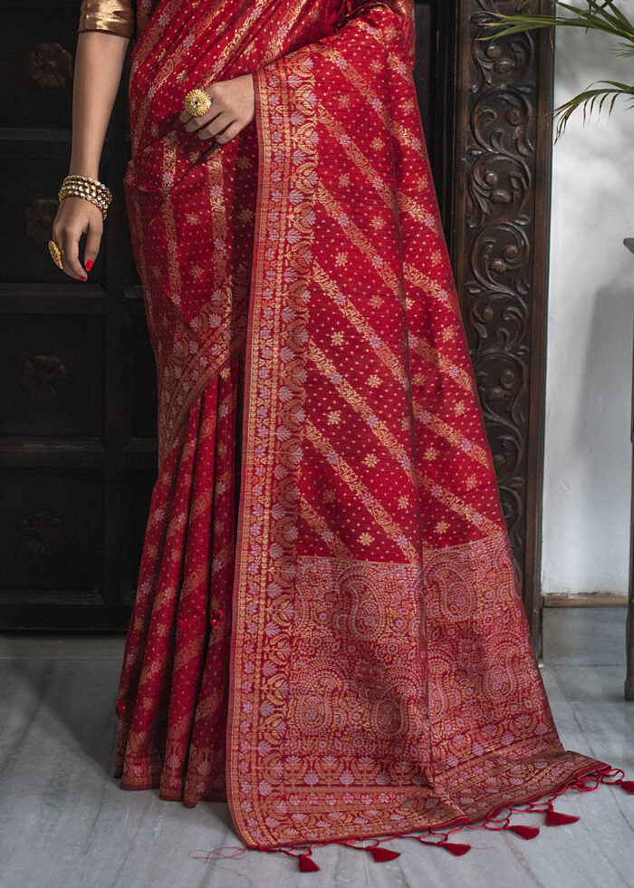 Ruby Red Jamdani Silk Saree