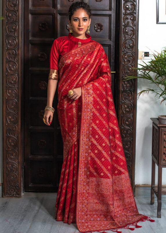 Ruby Red Jamdani Silk Saree