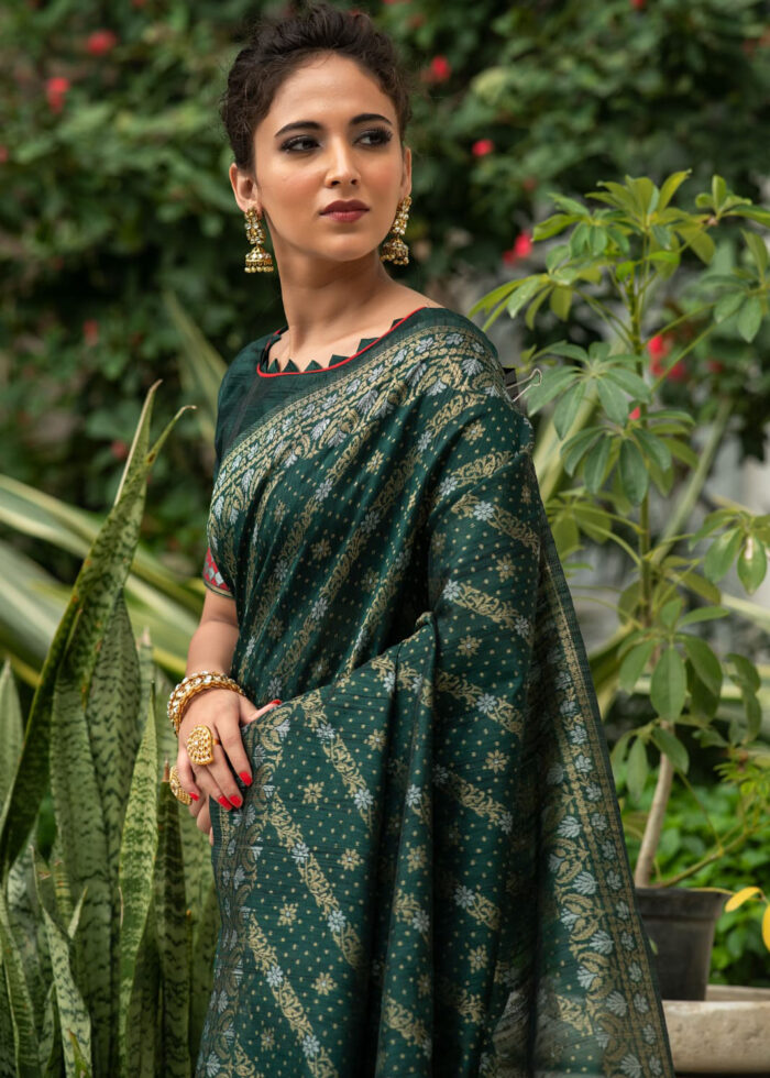 Green Jamdani Silk Saree