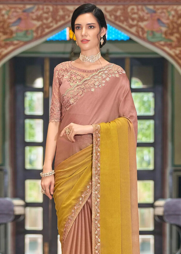 Salmon Pink Embroidered Designer Saree