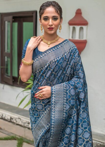 Sapphire Blue Jamdani Saree