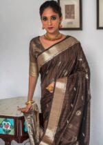 Taupe Brown Tussar Silk Saree