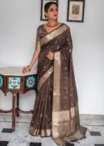 Taupe Brown Tussar Silk Saree