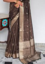 Taupe Brown Tussar Silk Saree