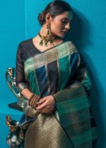 Teal Blue Woven Tussar Silk Saree