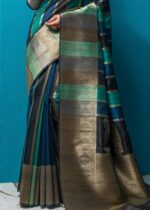 Teal Blue Woven Tussar Silk Saree