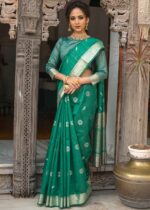 Teal Green Tussar Silk Saree