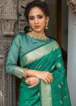 Teal Green Tussar Silk Saree