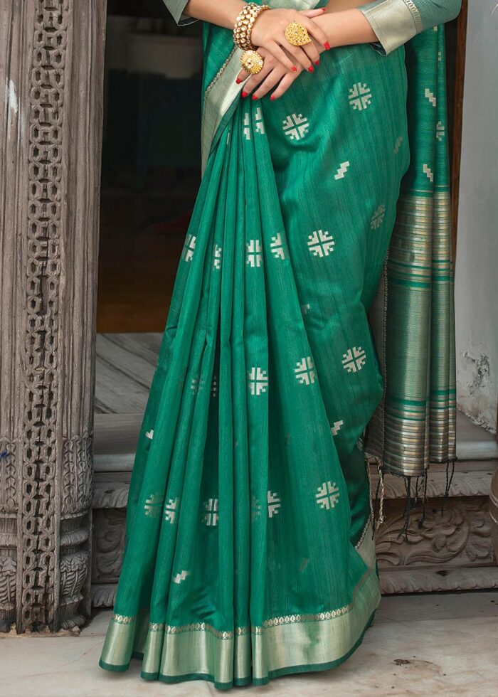 Teal Green Tussar Silk Saree