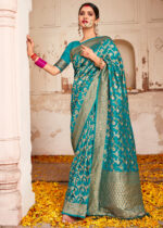 Turquoise Blue Banarasi Silk Saree