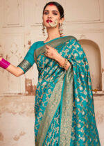 Turquoise Blue Banarasi Silk Saree