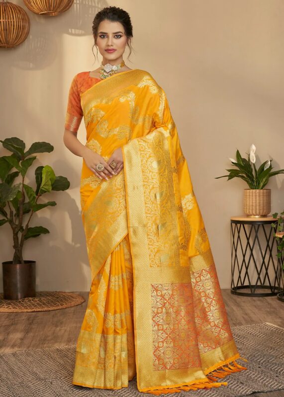 Vibrant Yellow Banarasi Saree