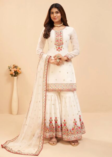 White Georgette Sharara Suit