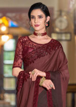 Wine Embroidered Designer Saree