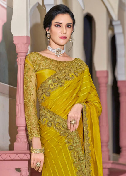 Yellow Embroidered Designer Saree