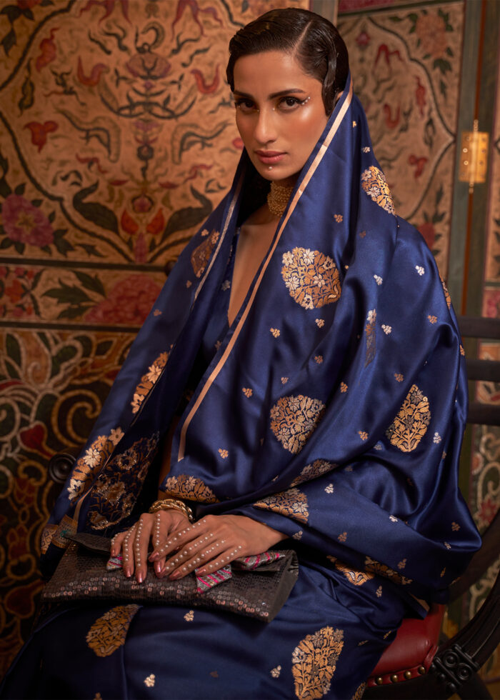 Admiral Blue Satin Silk Saree