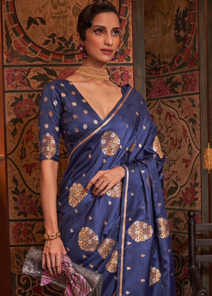 Admiral Blue Satin Silk Saree