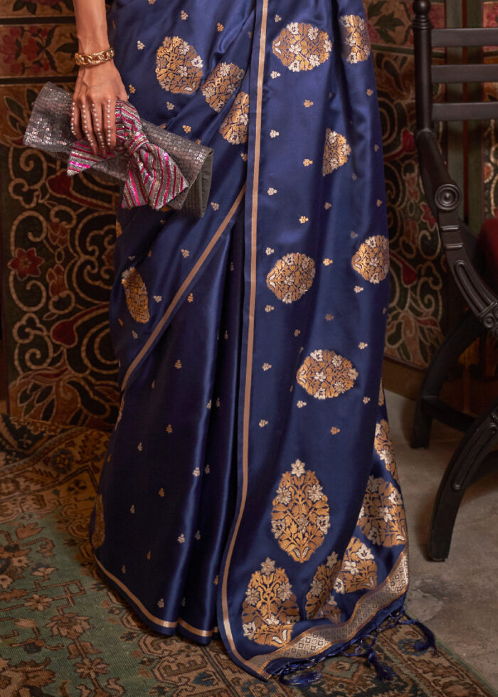 Admiral Blue Satin Silk Saree