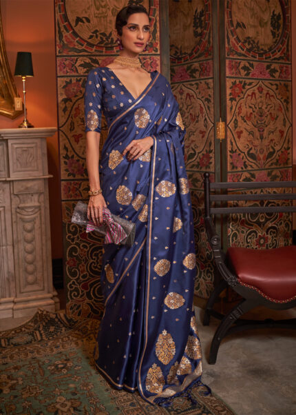 Admiral Blue Satin Silk Saree