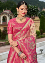 Beige & Magenta Banarasi Silk Saree