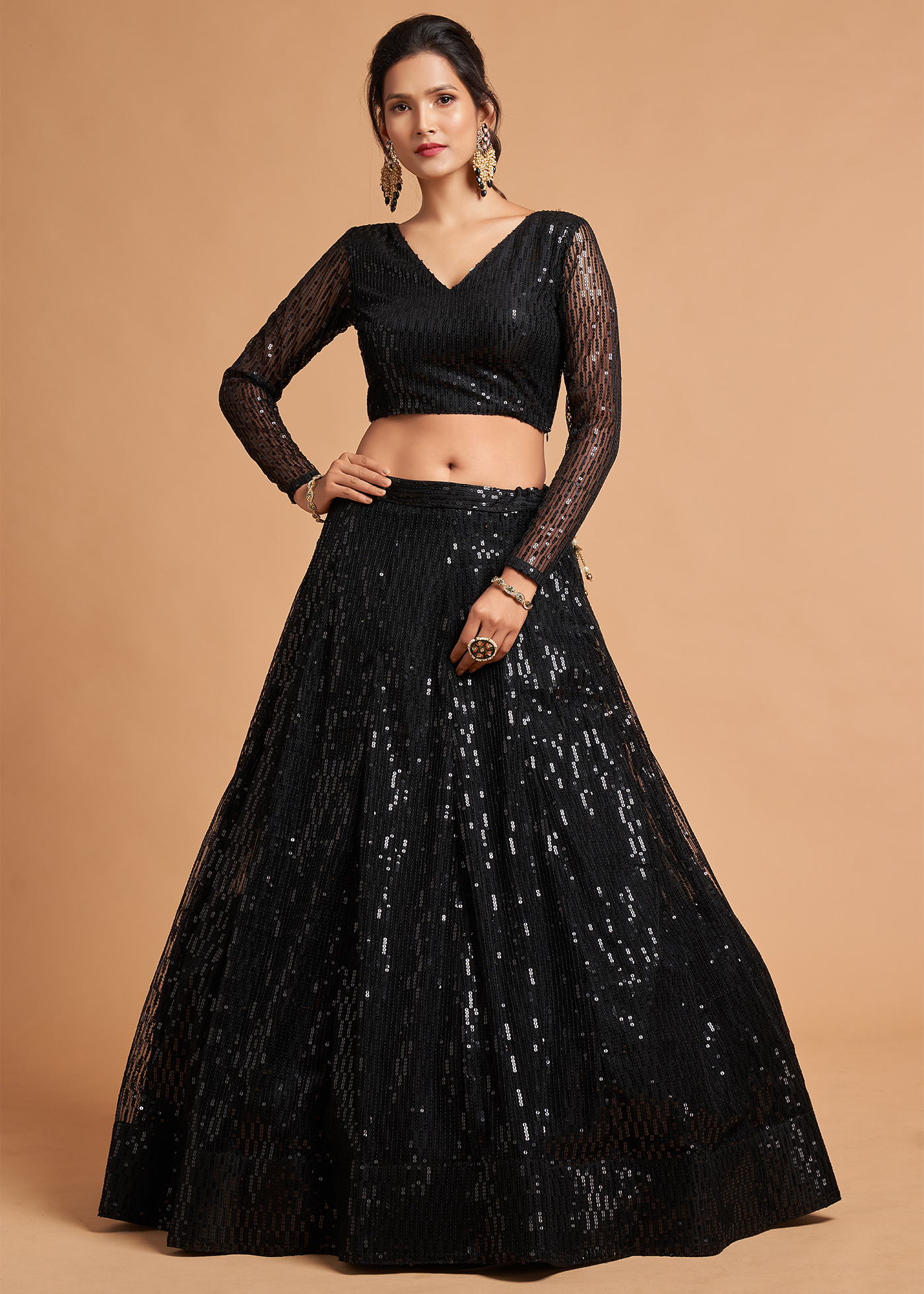 Black Sequins Lehenga Choli