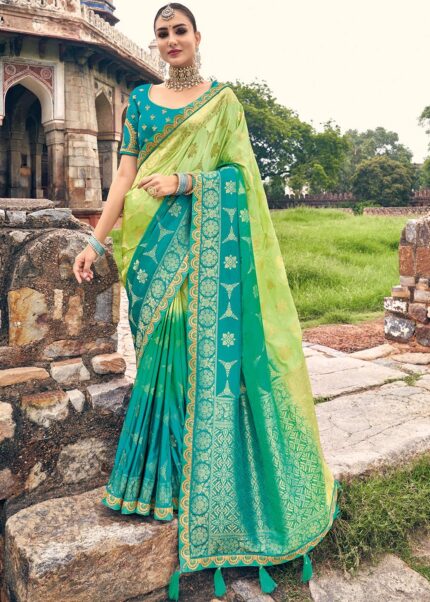 Blue & Green Banarasi Saree