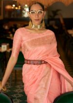 Blush Peach Tussar Silk Saree