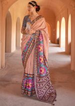 Brown & White Patola Silk Saree