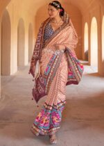 Brown & White Patola Silk Saree