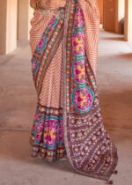 Brown & White Patola Silk Saree