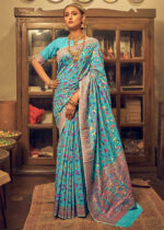 Cerulean Blue Jamawar Saree