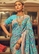 Cerulean Blue Jamawar Saree