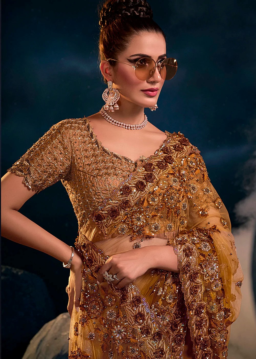 Copper Brown Designer Saree