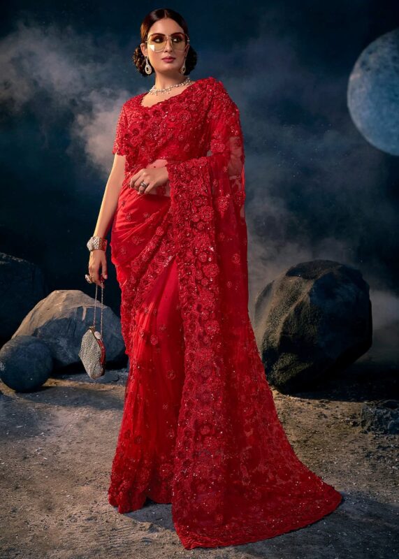 Crimson Red Designer Saree