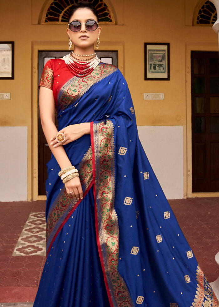 Dark Blue Banarasi Silk Saree