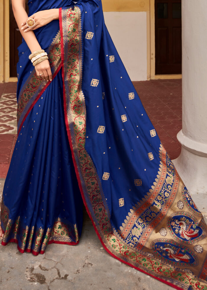 Dark Blue Banarasi Silk Saree