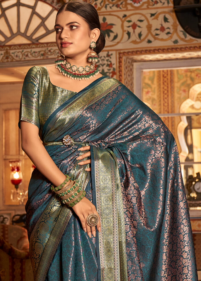 Dark Slate Gray Kanjivaram Saree