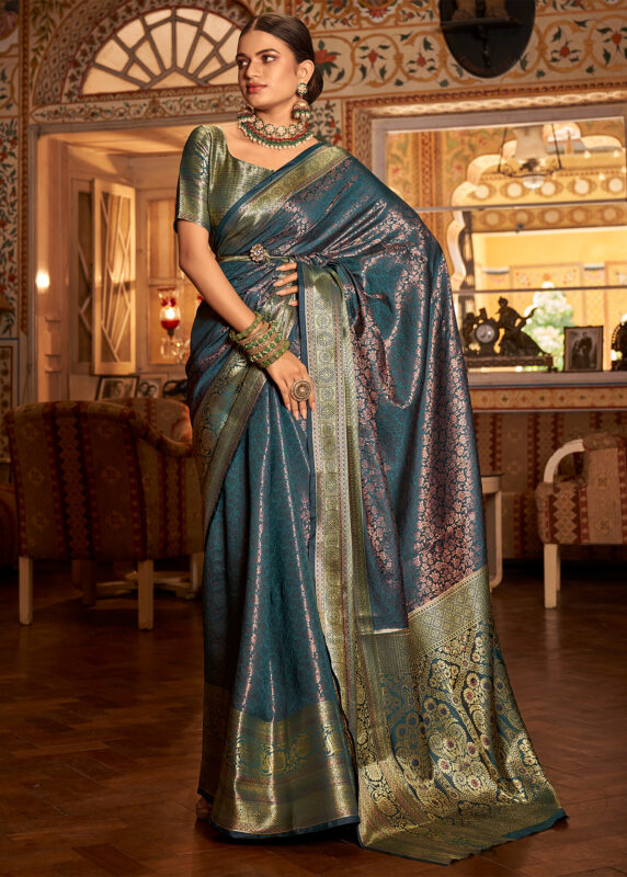 Dark Slate Gray Kanjivaram Saree