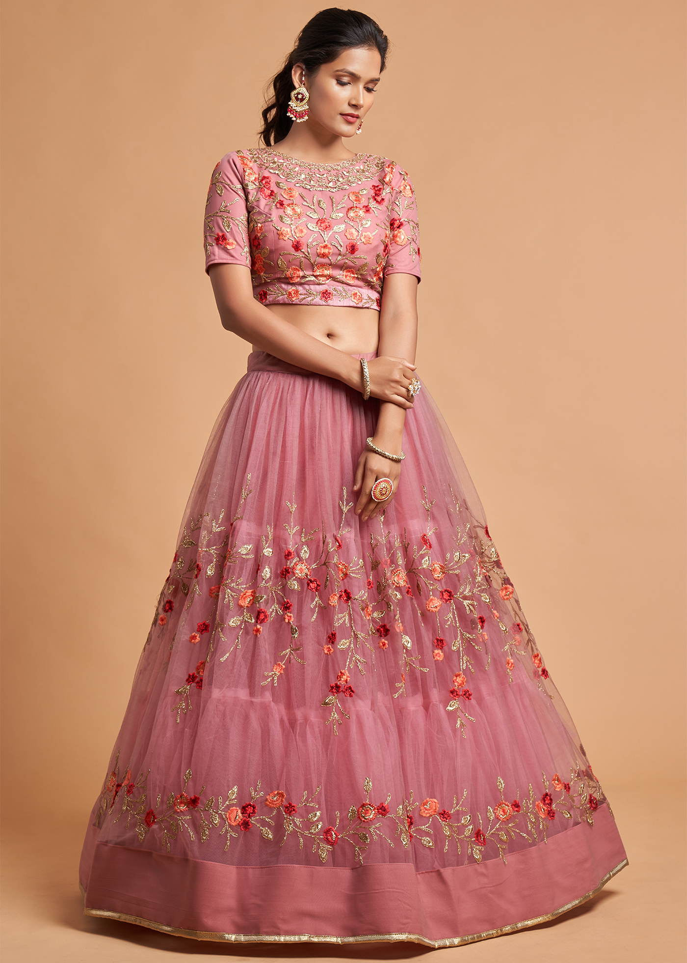 Dusty Pink Lehenga Choli with Embroidery Work