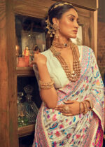 Dutch White Jamawar Saree