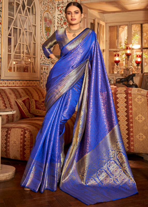 Egyptian Blue Kanjivaram Silk Saree