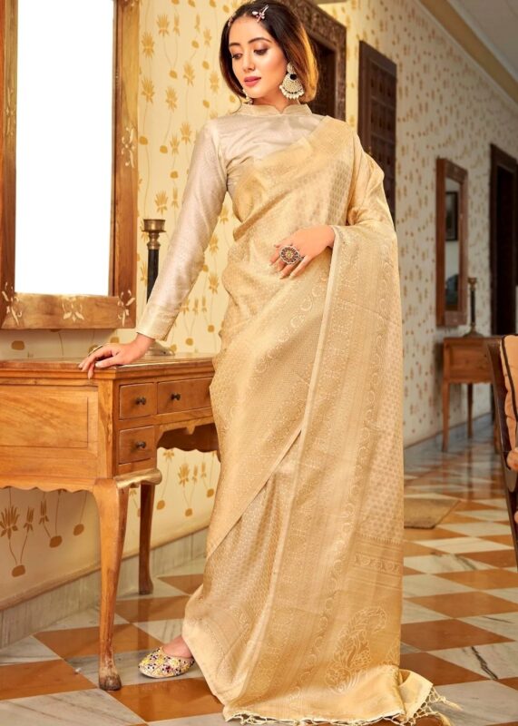 Golden Beige Kanjivaram Saree