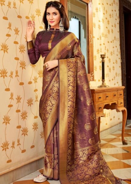 Golden Wine Kanjivaram Saree